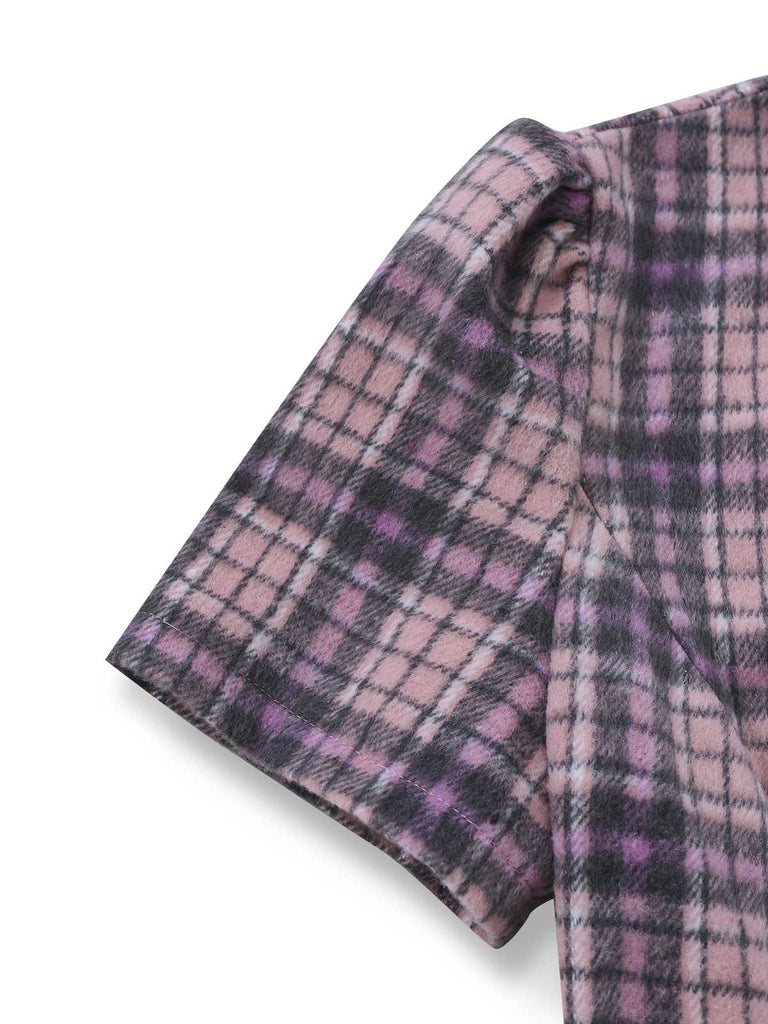 [Pre-Sale] Pink 1960s Peter Pan Collar Plaid Ruffle Hem Dress