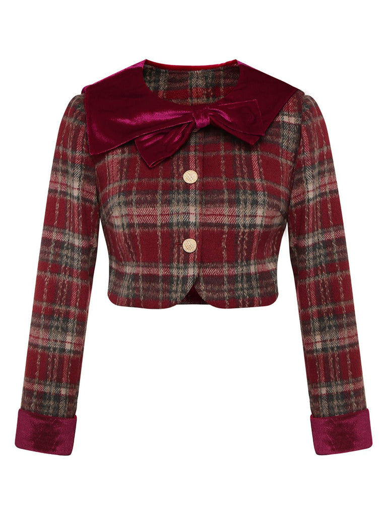 [Pre-Sale] Red 1940s Brushed Plaid Velvet Patchwork Jacket