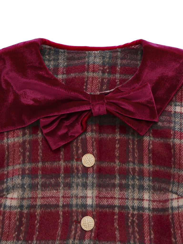 [Pre-Sale] Red 1940s Brushed Plaid Velvet Patchwork Jacket