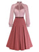 [Pre-Sale] Dusty Pink 1940s Cotton Contrasted Keyhole Ruffled Dress