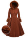 Brown 1950s Faux-Wool Hooded Button Coat