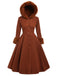 Brown 1950s Faux-Wool Hooded Button Coat