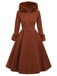 Brown 1950s Faux-Wool Hooded Button Coat