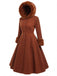 Brown 1950s Faux-Wool Hooded Button Coat