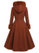 Brown 1950s Faux-Wool Hooded Button Coat