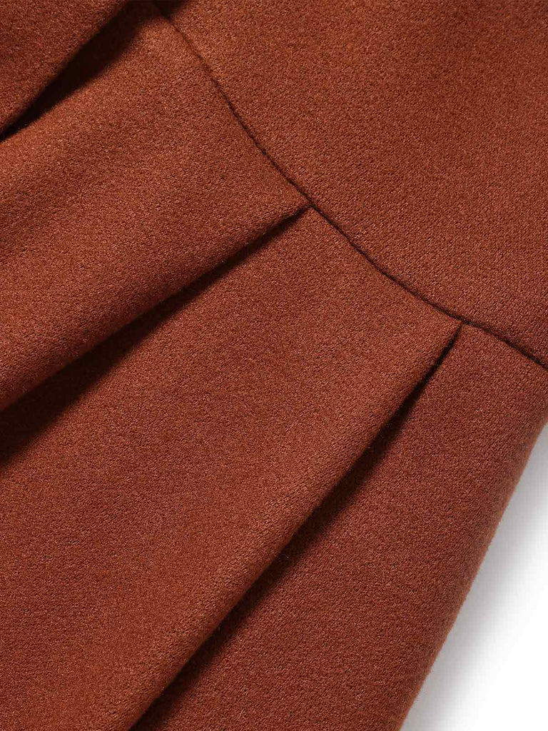 Brown 1950s Faux-Wool Hooded Button Coat