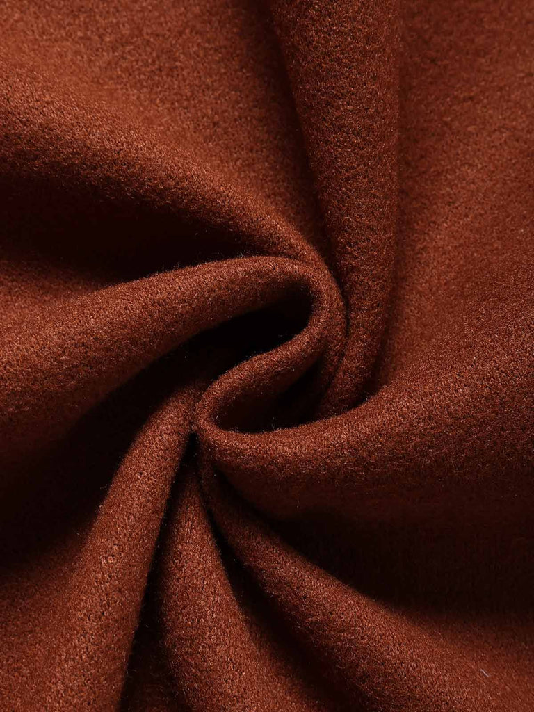 Brown 1950s Faux-Wool Hooded Button Coat