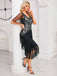 Silver 1920s Sequined Tassel Mesh Patchwork Dress