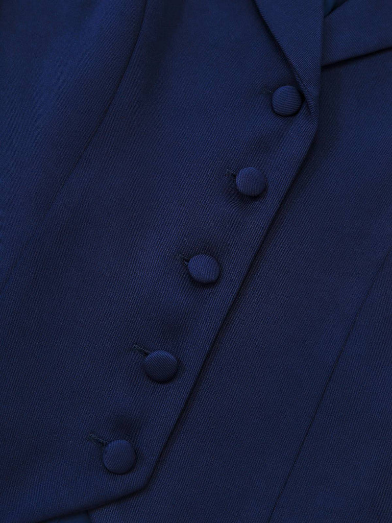 [Pre-Sale] 2PCS Dark Blue 1950s Lapel Vest & Plaid Dress