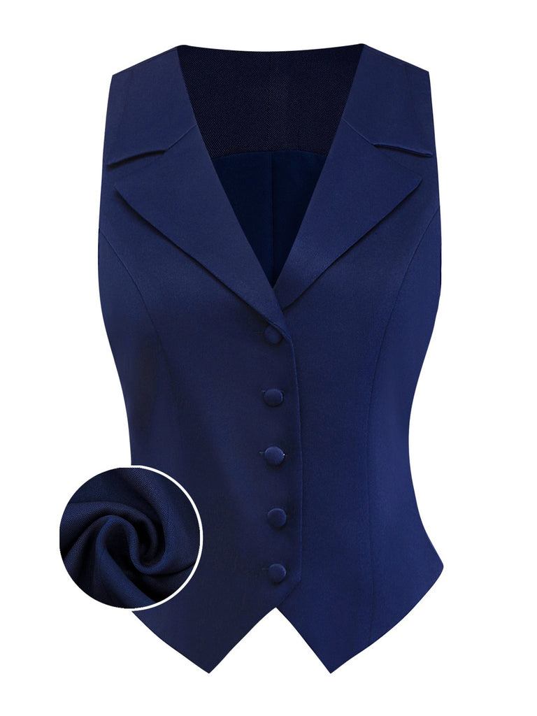 [Pre-Sale] Dark Blue 1950s Solid Notched Collar Button Vest