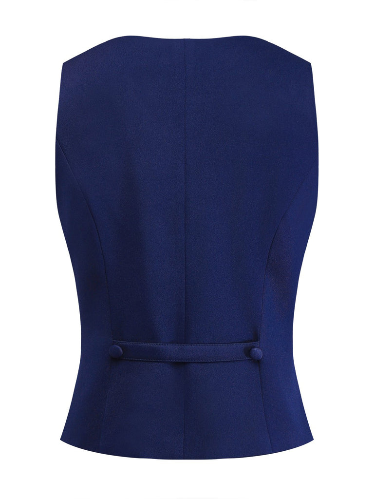 [Pre-Sale] 2PCS Dark Blue 1950s Lapel Vest & Plaid Dress