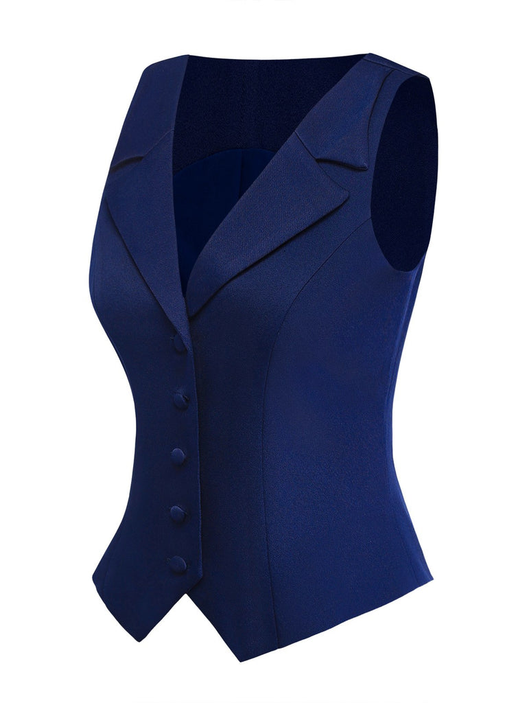 [Pre-Sale] 2PCS Dark Blue 1950s Lapel Vest & Plaid Dress