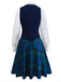 [Pre-Sale] 2PCS Dark Blue 1950s Lapel Vest & Plaid Dress