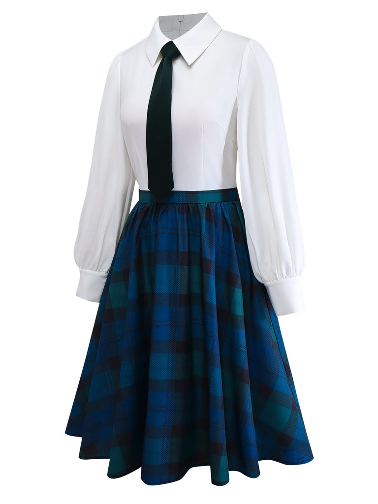 [Pre-Sale] 2PCS Dark Blue 1950s Lapel Vest & Plaid Dress