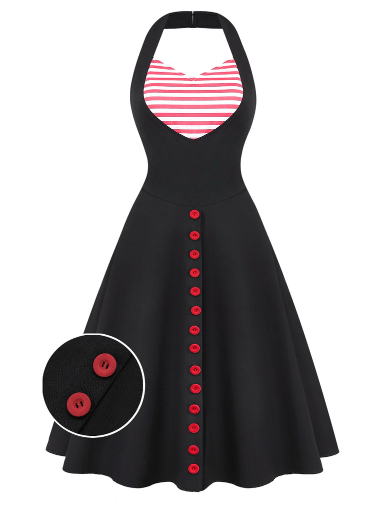 [Pre-Sale] Black & Red 1950s Sweetheart Stripe Knit Halter Dress