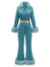 [Pre-Sale] Blue 1970s Fur-Trim Lapel Sequin Belted Jumpsuit