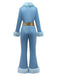 [Pre-Sale] Blue 1970s Fur-Trim Lapel Sequin Belted Jumpsuit