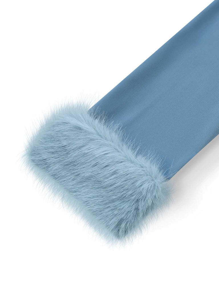 [Pre-Sale] Blue 1970s Fur-Trim Lapel Sequin Belted Jumpsuit