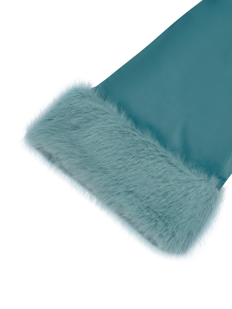 [Pre-Sale] Blue 1970s Fur-Trim Lapel Sequin Belted Jumpsuit