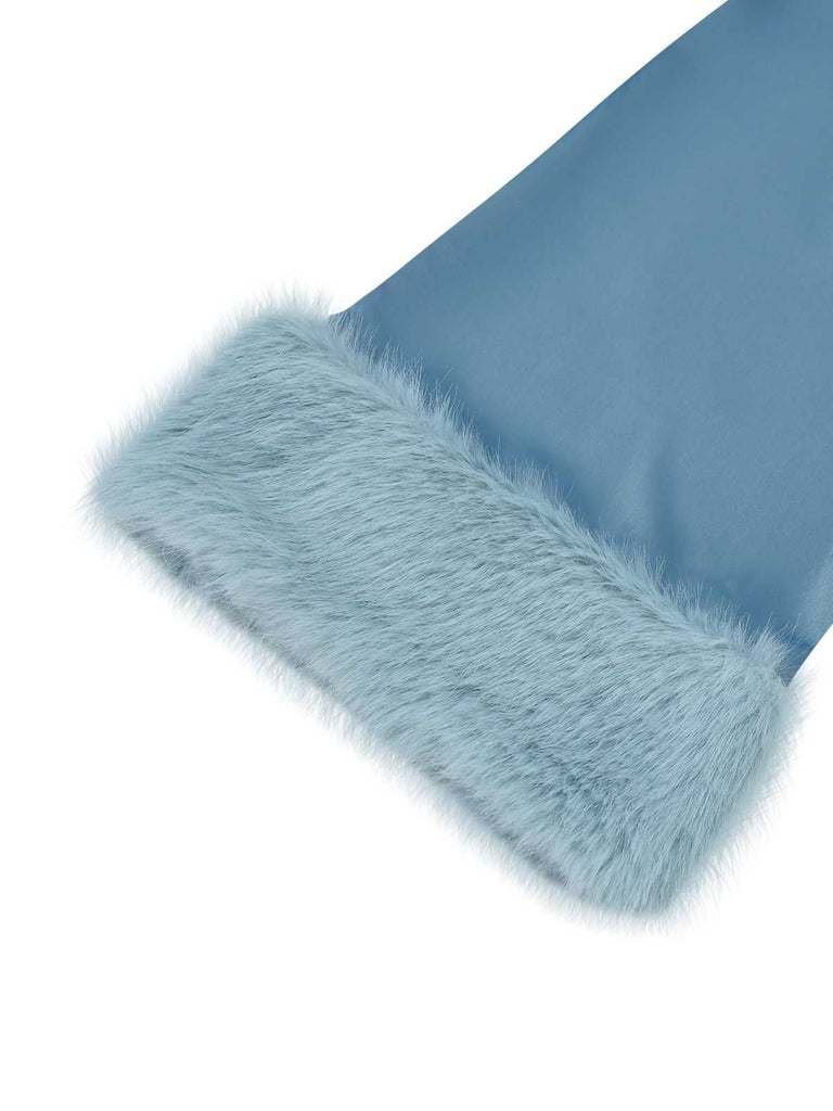 [Pre-Sale] Blue 1970s Fur-Trim Lapel Sequin Belted Jumpsuit