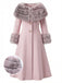 Pink 1950s Multi-Layer Fur Collar Patchwork Coat