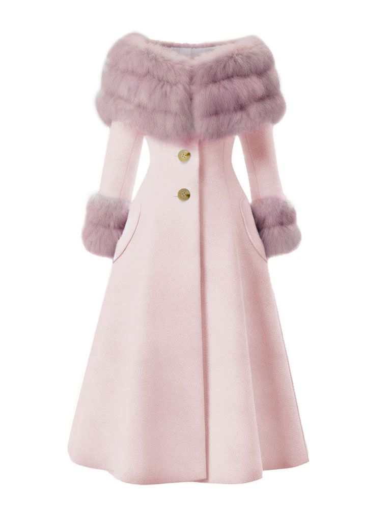 [Pre-Sale] Cream 1950s Multi-Layer Fur Collar Patchwork Coat