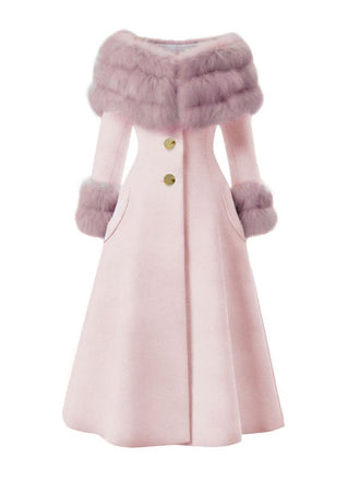 [Pre-Sale] Pink 1950s Multi-Layer Fur Collar Patchwork Coat
