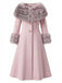 Pink 1950s Multi-Layer Fur Collar Patchwork Coat