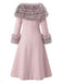 Pink 1950s Multi-Layer Fur Collar Patchwork Coat