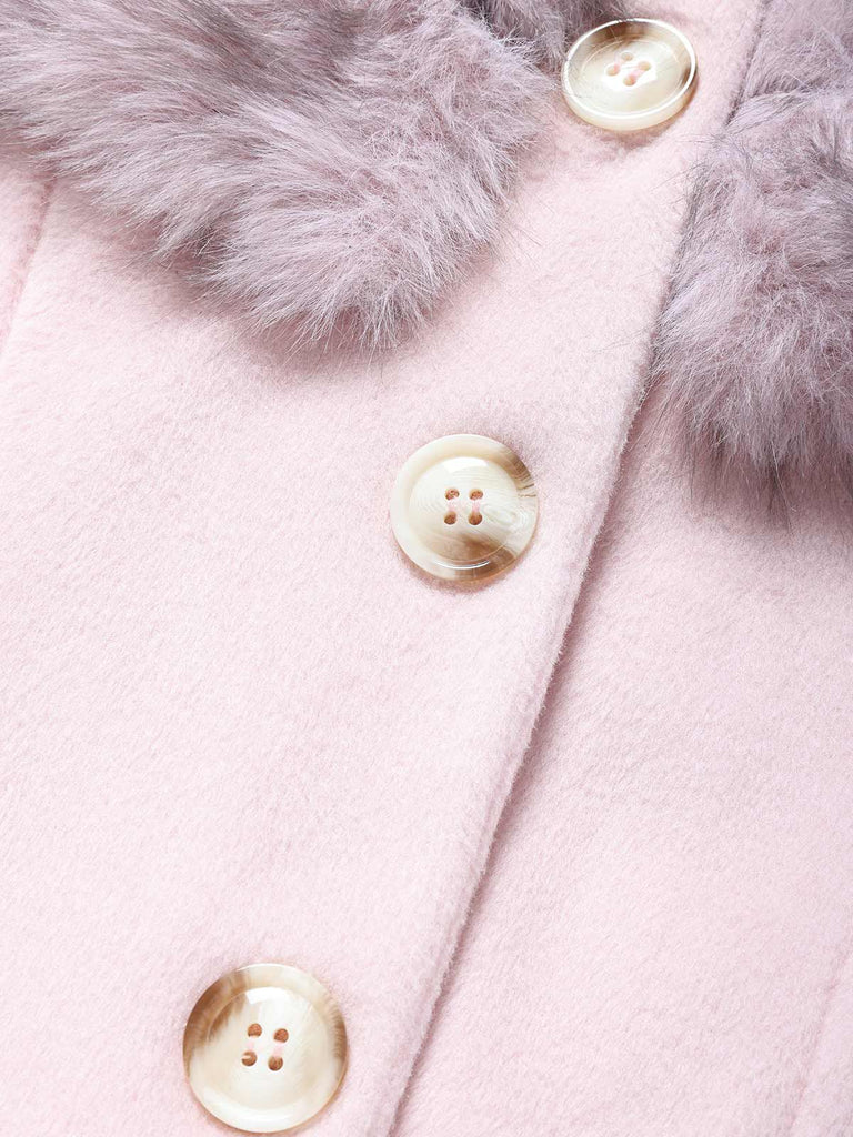Pink 1950s Multi-Layer Fur Collar Patchwork Coat