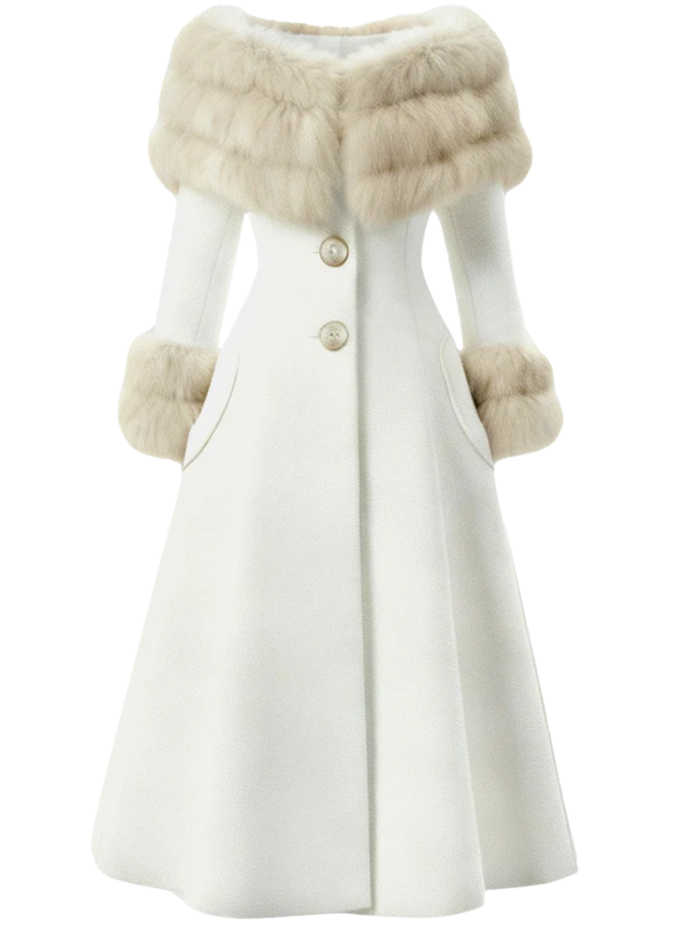 [Pre-Sale] Cream 1950s Multi-Layer Fur Collar Patchwork Coat