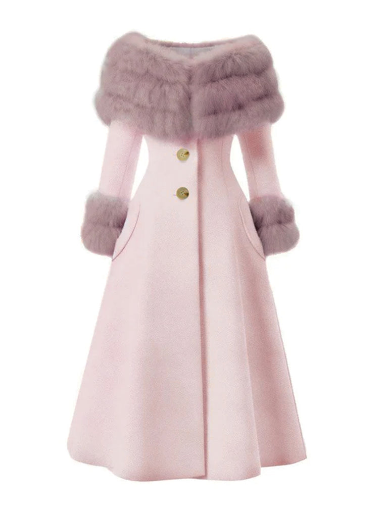 [Pre-Sale] Camel 1950s Multi-Layer Fur Collar Patchwork Coat