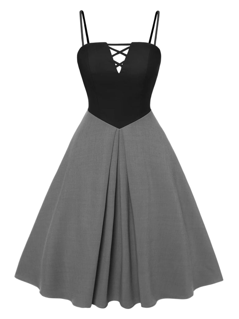 [Pre-Sale] [Plus Size] 2PCS 1940s Colorblock Pink Blouse & Gray Dress