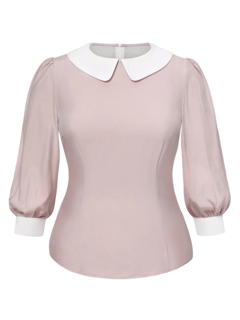 [Pre-Sale] [Plus Size] 2PCS 1940s Colorblock Pink Blouse & Gray Dress