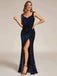 Blue 1920s Velvet Sequined High-Slit Long Dress