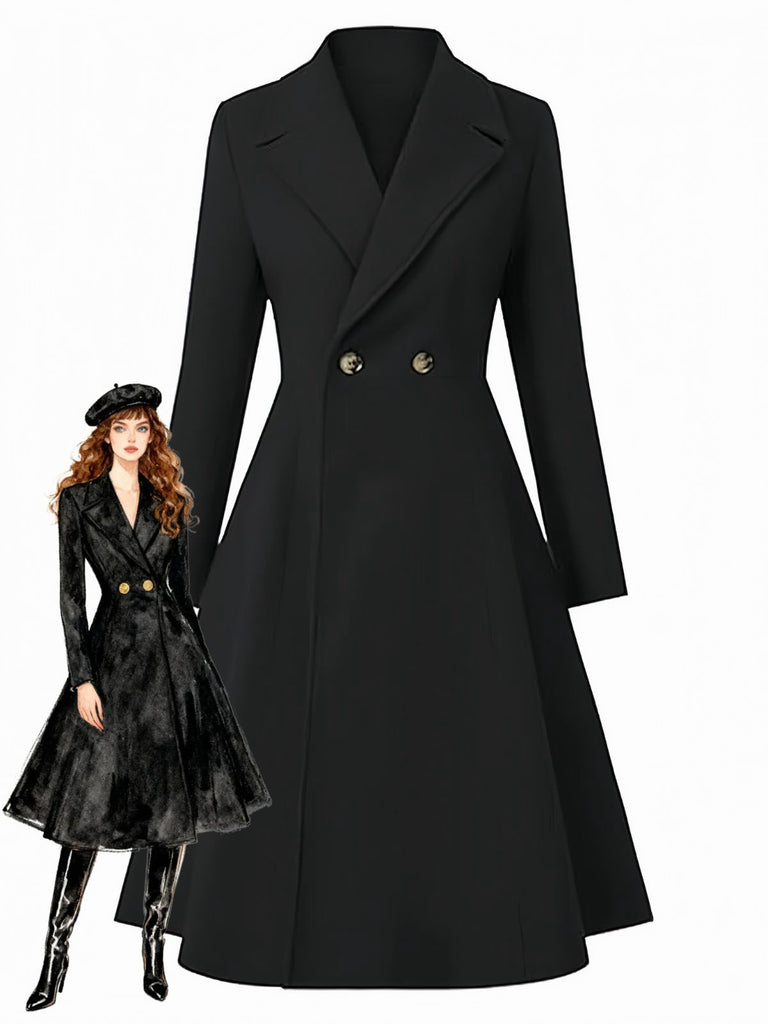 1950s Solid Notched Collar Dress Coat
