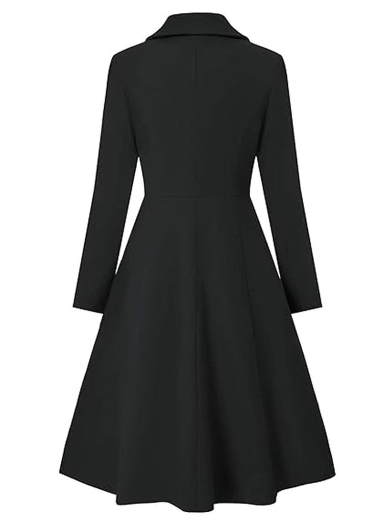 1950s Solid Notched Collar Dress Coat