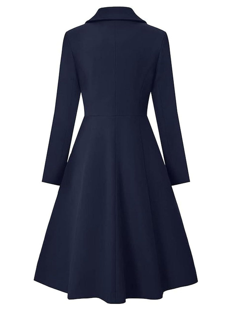 1950s Solid Notched Collar Dress Coat