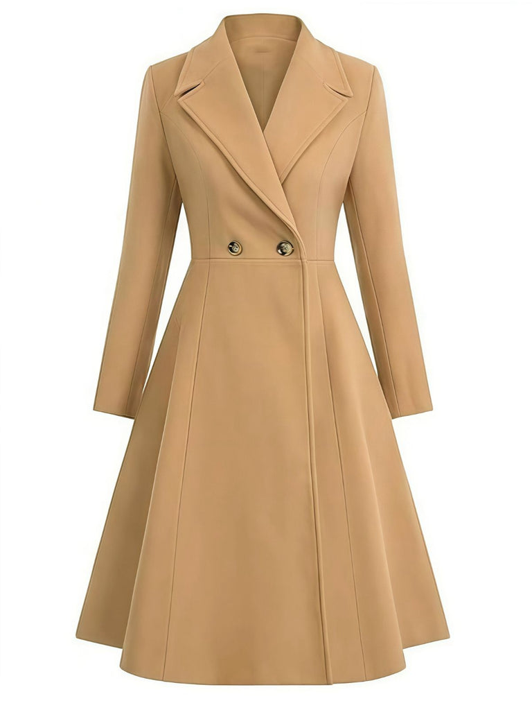 1950s Solid Notched Collar Dress Coat