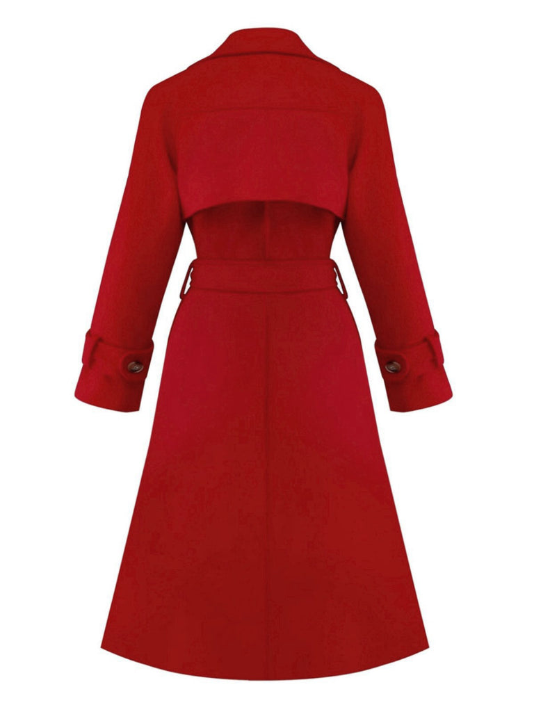 1950s Solid Double-Breasted Lapel Trench Coat