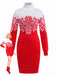 Red & White 1960s Snowflake Turtleneck Sweater Dress