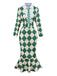 Green 1970s Argyle Fishtail Dress With Tie
