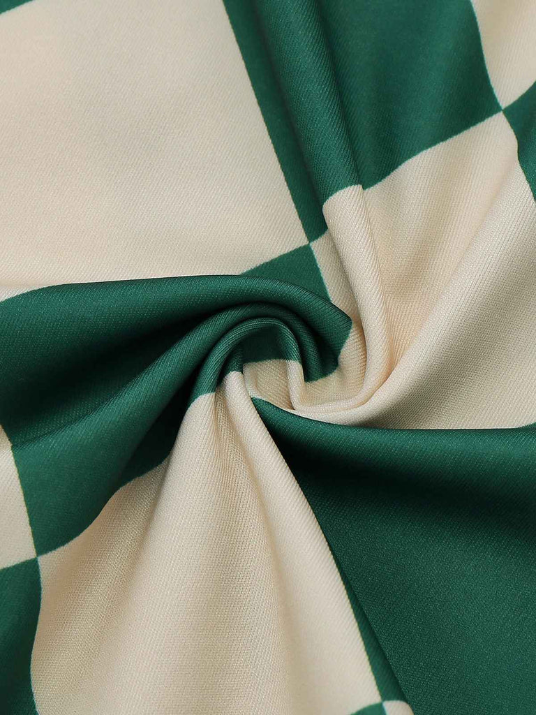 Green 1970s Argyle Fishtail Dress With Tie