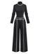 2PCS Black 1930s Binding Stand Collar Knitted Top & Wide-Leg Pants