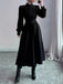 Black 1970s Solid Button Belted Dress