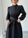 Black 1970s Solid Button Belted Dress