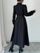 Black 1970s Solid Button Belted Dress