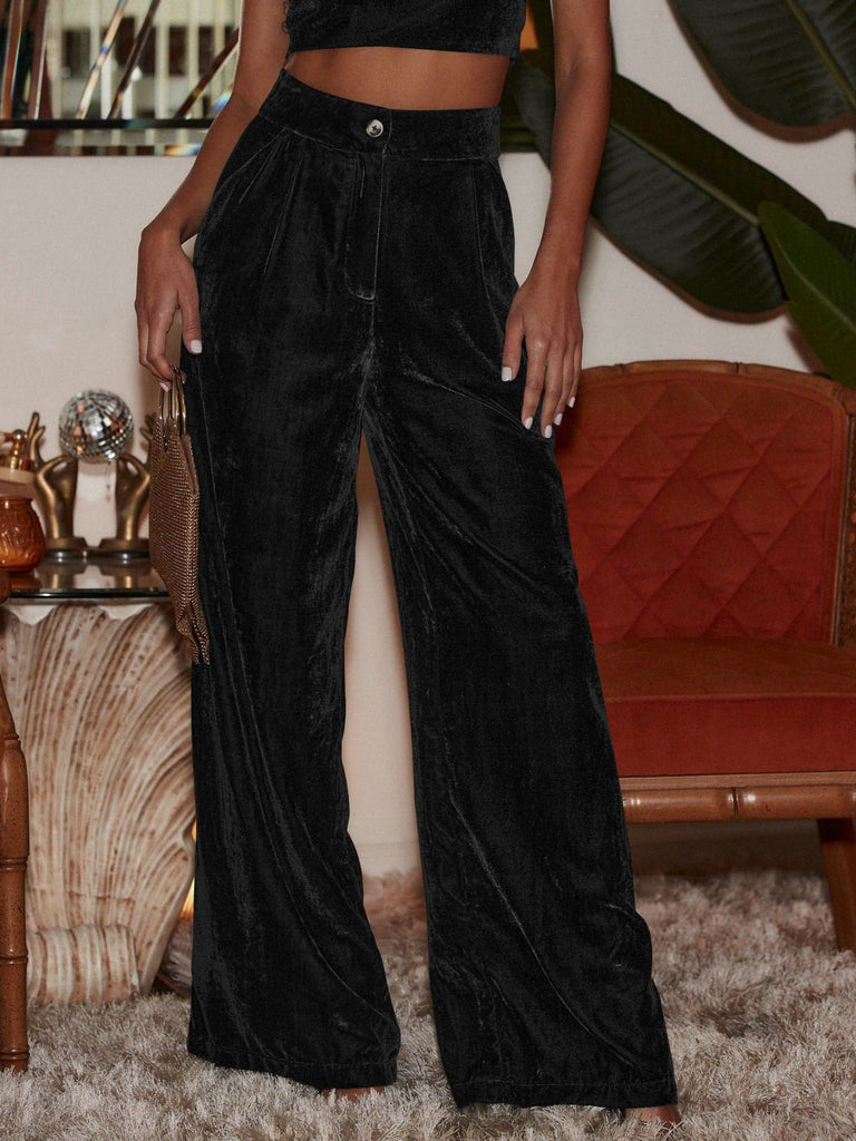 1970s Solid Velvet Wide Leg Pants