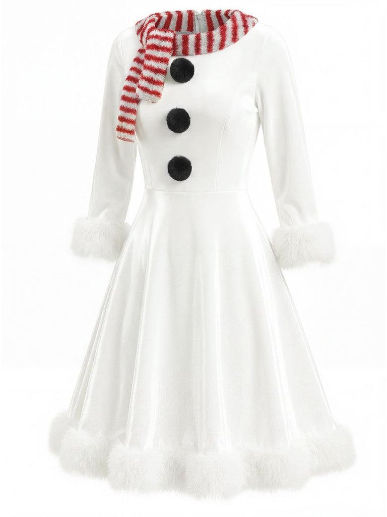 Red & White Christmas Snowman Velvet Dress