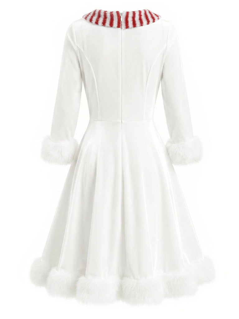 Red & White Christmas Snowman Velvet Dress